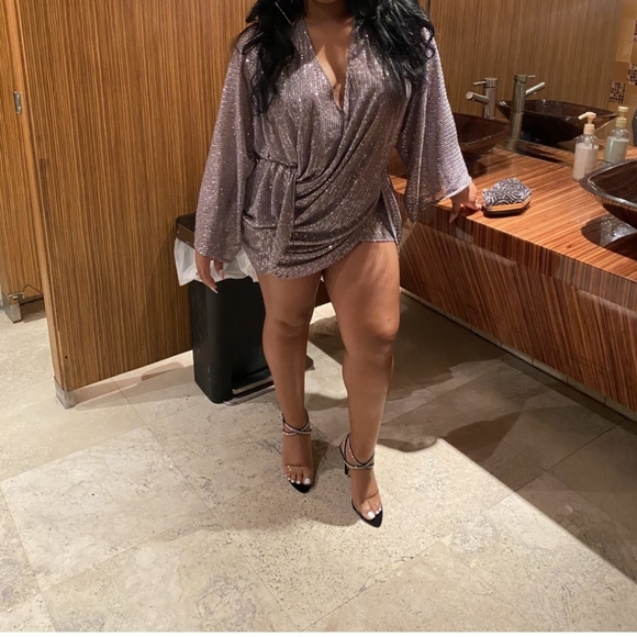 Sequined V Neck Mini Dress - Picture 9 of 12